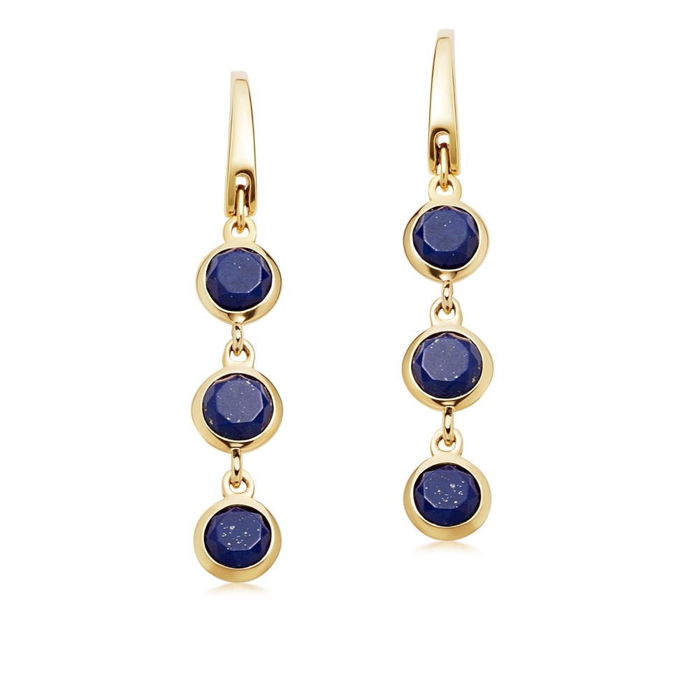 Stilla Triple Lapis Lazuli Drop Earrings - Yellow Gold (Vermeil ...