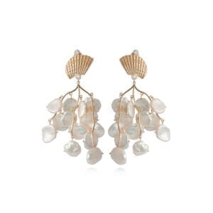 APPLES & FIGS 24k Gold Vermeil Petal Pearl & Shell Earrings