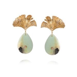 APPLES & FIGS 24k Vermeil Ginkgo Gold Leaf Amazonite Earrings