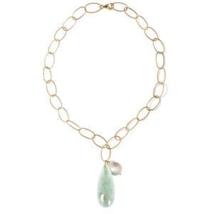 APPLES & FIGS Sea Foam Blue Onyx Gemstone & Baroque Pearl Gold Necklace