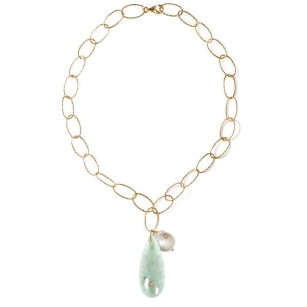 APPLES & FIGS Sea Foam Blue Onyx Gemstone & Baroque Pearl Gold Necklace