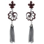 Halo & Co Art Deco Inspired Earring In Oxidised Silver And Deep Red Crystals