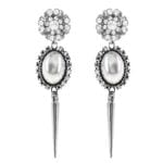 Halo & Co Long Spike Earring With Crystal Clusters In Oxidised Silver Plate