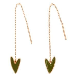 Make-Up Olive Green Thread Earrings, 18ct Rose Gold Vermiel with 925 Sterling Silver